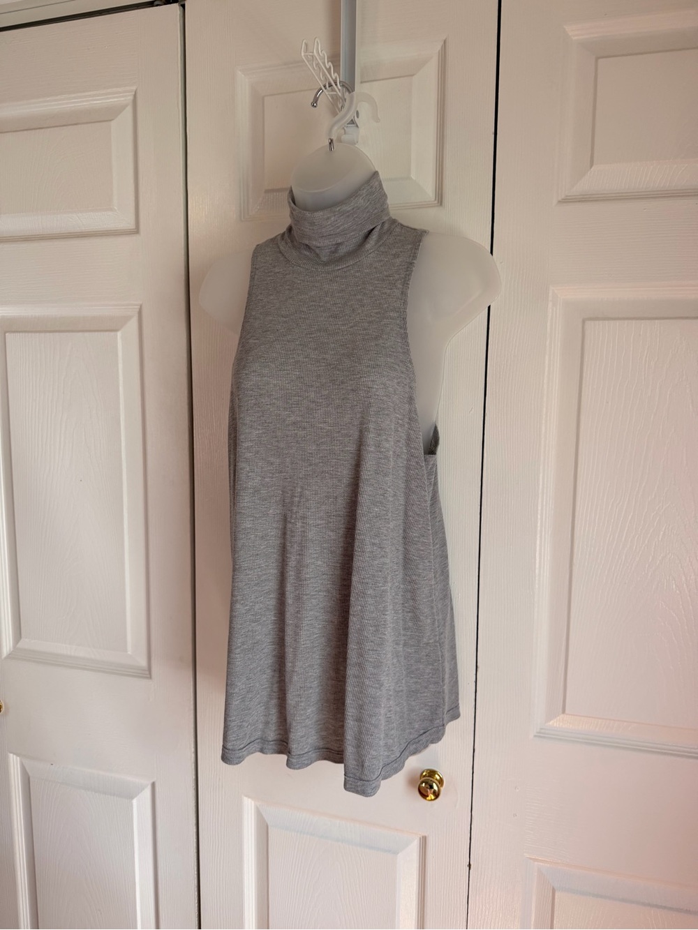 FP Cozy Light Heather Gray Ribbed  sleeveless  turtleneck.